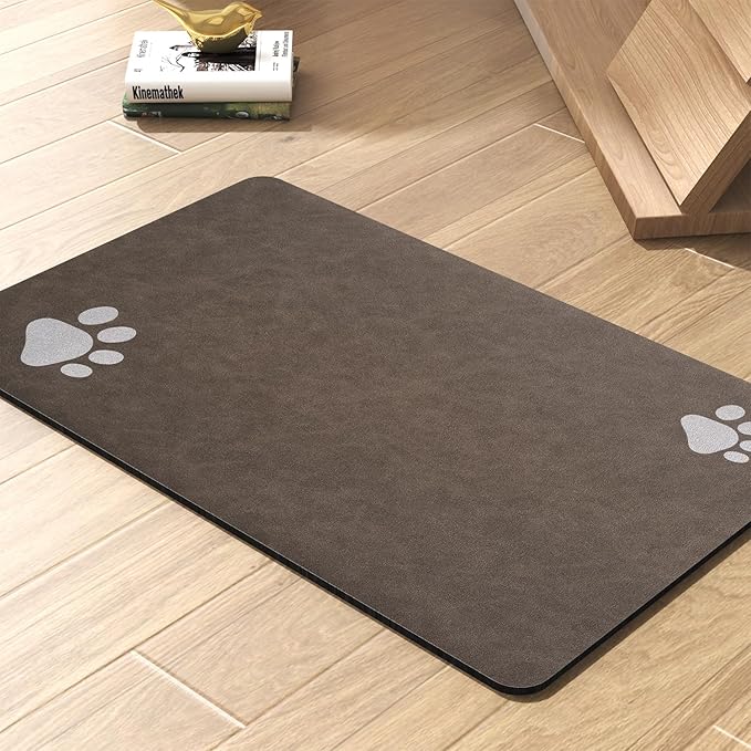 Pet Feeding Mat-Absorbent Dog Mat for Food and Water Bowl-No Stains Quick Dry Water Dispenser Mat-Dog Accessories Pet Supplies-Bowl for Messy Drinkers（Brown,17"x34"-Mewly Pet