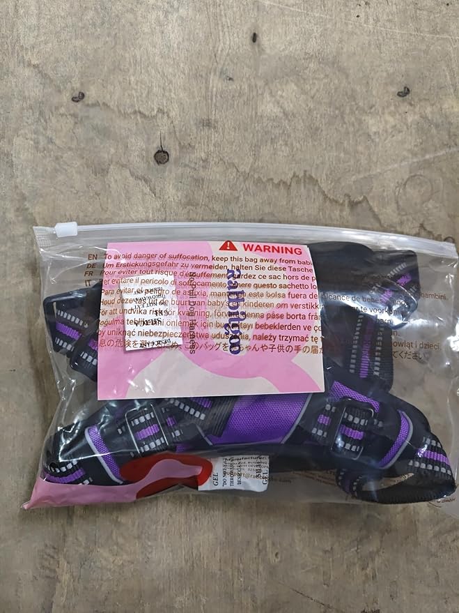 rabbitgoo Dog Harness, No-Pull Pet Harness with 2 Leash Clips, Adjustable Soft Padded Dog Vest, Reflective No-Choke Pet Oxford Vest with Easy Control Handle for Large Dogs, Purple, L-Mewly Pet