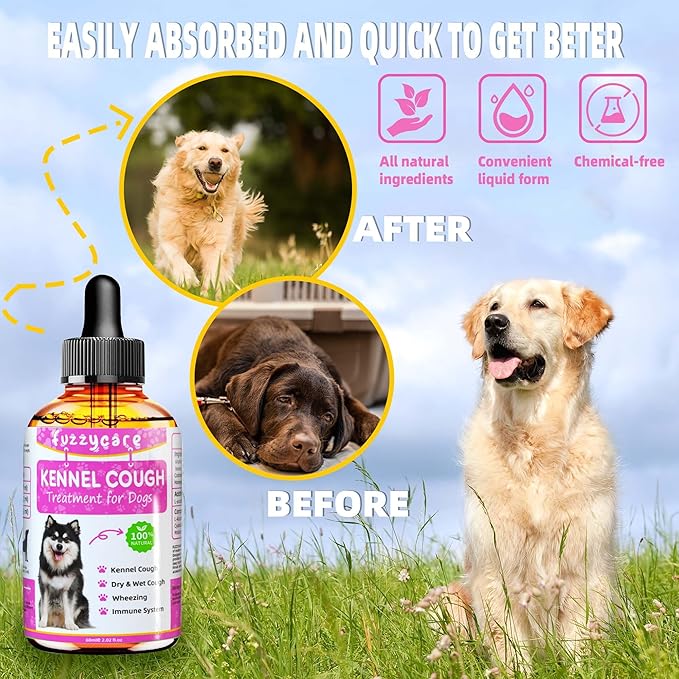 2 Pack Dog Cough Treatment，Natural Kennel Cough Medicine for Dogs,Effective Kennel Cough Treatment and Allergy Relief, Herbal Drops for All Breeds & Sizes, Soothing Dog Cough Medicine-Mewly Pet