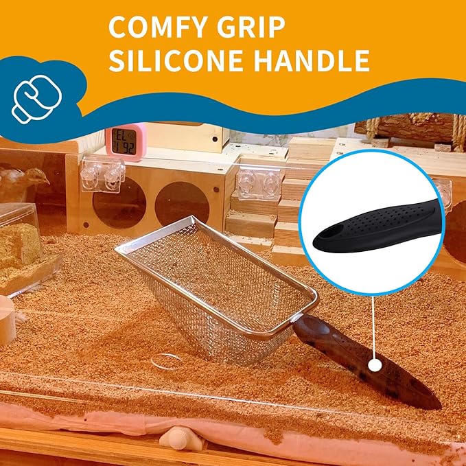 Cat Litter Scooper with Holder,Sturdy Litter Cleaner Corner Shovel,Stainless Steel Mesh Litter Scoop,Easy to Clean,Non-Slip Handle,Suitable for All cat Litter-Mewly Pet