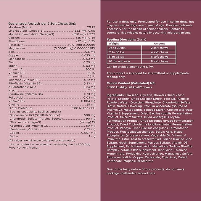 12-in-1 Multivitamin for Senior Dogs - 120 Senior Dog Vitamin and Supplement Soft Chews for Hip and Joint - Advanced Formula with Glucosamine, Omega 3,6,9, Vitamins, Probiotics - Made in The USA-Mewly Pet