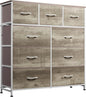 WLIVE 9-Drawer Dresser, Fabric Storage Tower for Bedroom, Hallway, Nursery, Closet, Tall Chest Organizer Unit with Fabric Bins, Steel Frame, Wood Top, Easy Pull Handle, Greige