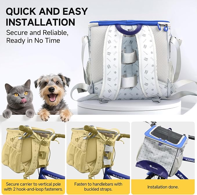 Cat and Dog Backpack Carrier, Breathable Cycling Pet Bag with Mesh Ventilation, Portable Outing Traveling Pet Bag with Top Waterproof Fabric for Small, Medium Cats, Small Dogs, Blue-Mewly Pet