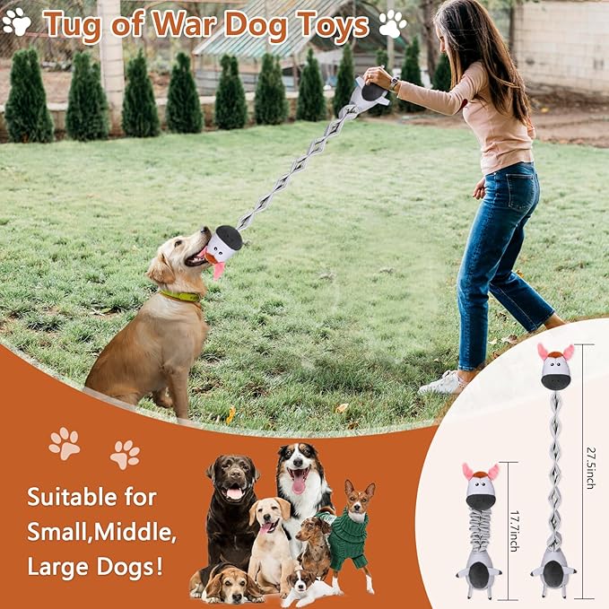 Squeaky Plush Dog Toys for Puppy Toys, Interactive Tug of War Dog Pull Toys, Stuffed Dog Pet Toys for Teething Puppy, Indoor and Outdoor Play for Small Medium Dogs and Large Dogs-Mewly Pet