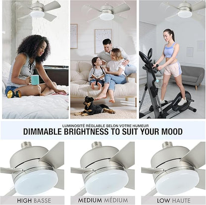 Bell+Howell Socket Breeze Cool Light Deluxe Silver – Ceiling Fans with LED Lights and Remote Control, Replacement for Lightbulb - Bedroom, Kitchen, Living Room,1000 Lumens / 5000 Kelvins
