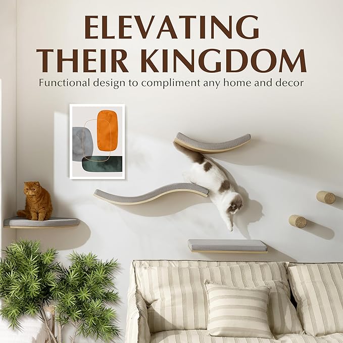 2-Pack Sisal Wall-Mounted Cat Climbing Wall Steps, Cat Wall Steps/Stairs with Sisal Scratching Surface, Wall Shelf Furniture for Climbing & Play for Kittens & Cats, Hidden Mounts-Mewly Pet