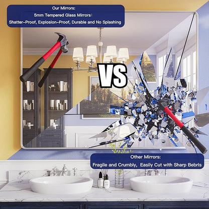 ISKM Brushed Silver Mirror for Bathroom, 24 x 36 Inch Wall Mounted Vanity Mirror, Non-Rusting Stainless Steel Metal Framed Mirror (Horizontal/Vertical)