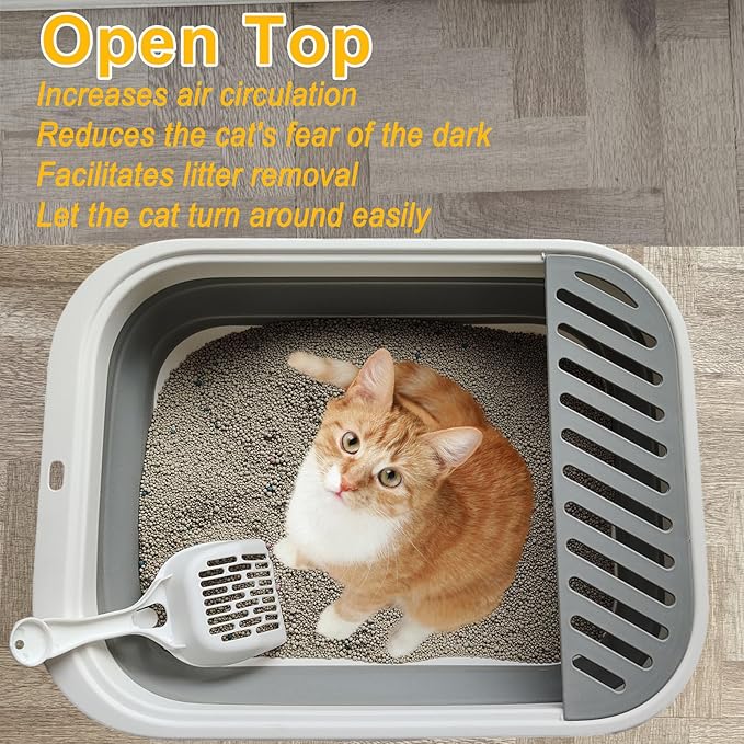 Low Entry Kitten Litter Box, Collapsible Shallow Litter Box Senior Cats Anti-Splashing Kitty Training Open Potty Pan Scoop Leak-Proof Pedal Cat Toilet No Smell Easy Clean-Mewly Pet