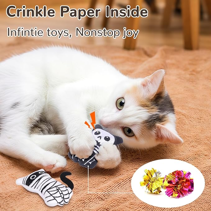 Retro Shaw 4Pcs Cat Toys, Horror Catnip Crinkly Sound Kitten Toys, Interactive Indoor Cat Chew Kitty Kicker Toy for All Breeds 3.7 Inches-Mewly Pet