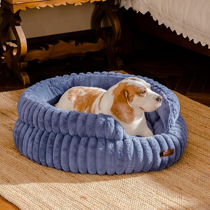 MEWOOFUN Dog Bed for Medium Dogs, Washable Large Cat Beds for Indoor Cats, Donut Pet Bed for Dogs and Cats with Anti-Slip Bottom (Blue, 27"x27"x10")-Mewly Pet
