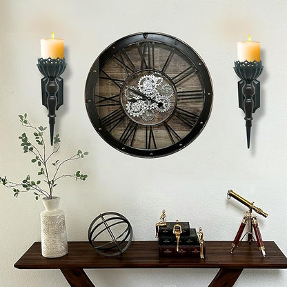 Gothic Wall Candle Sconces Set of 2 - Black Wall Mounted Candle Holders - Halloween Decor for Indoor Living Room Bathroom