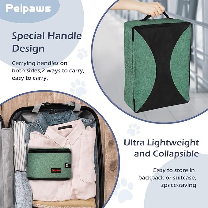 Portable Cat Travel Litter Box. Zipped Lid, Collapsible Litter Box for Cats. No Leakage, No Smell. Easy to Carry. Used for Hotels, Camping, Car (Green, L)-Mewly Pet