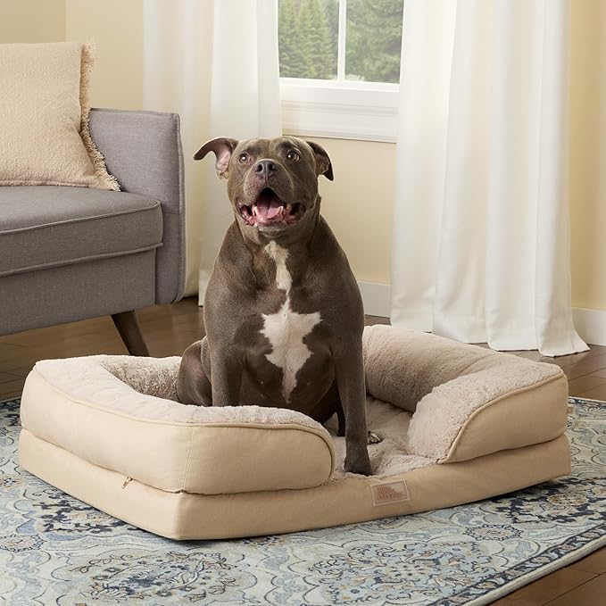 TOWN & COUNTRY EVERYDAY CuddleTown Comfy Solid Bolster Sofa Pet Bed, Supportive & Calming Egg Crate Foam, Non-Slip Bottom, Machine Washable Cover, Grey, Large 35"x25"x8"-Mewly Pet