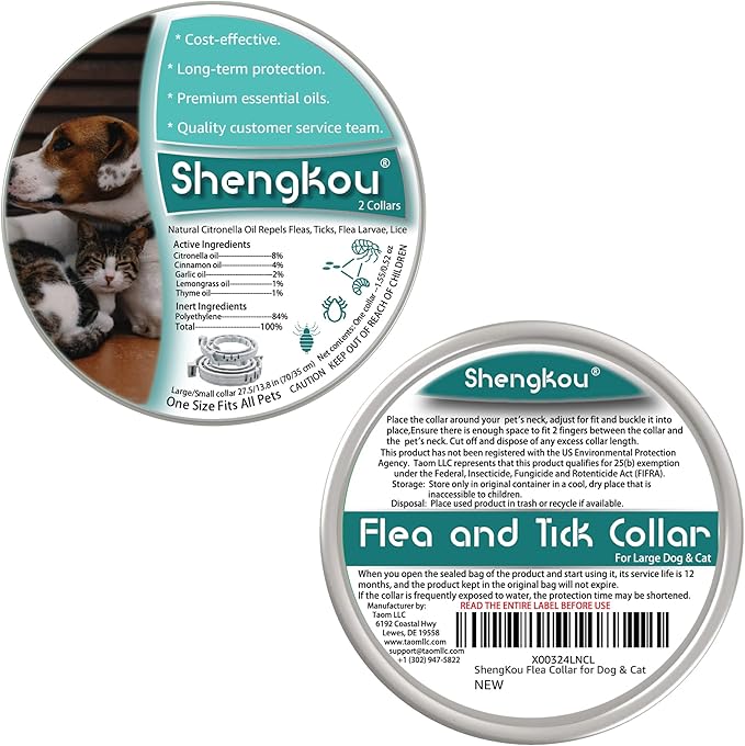 Flea and Tick Collar for Dogs and Cats - Safe and Natural Prevention and Control of Pests on Puppies and Kittens - Waterproof - Free Comb - 2-Pack (13.8 in & 27.5 in)-Mewly Pet