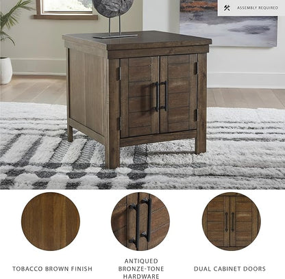 Signature Design by Ashley Moriville Rustic Farmhouse End Table with Dual Cabinet Doors, Brown