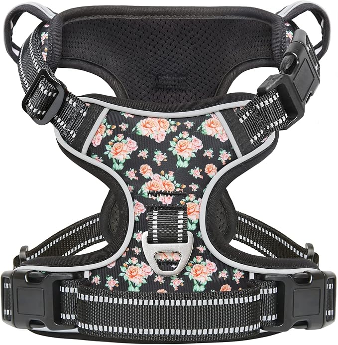 Timos Dog Harness, NO Need Go Over Dogs Head 3 Snap Buckles with 2 Leash Clips, Adjustable Soft Padded No-Pull Dog Harness, Reflective No-Choke Pet Oxford Vest for Small Medium Large Dogs-Mewly Pet