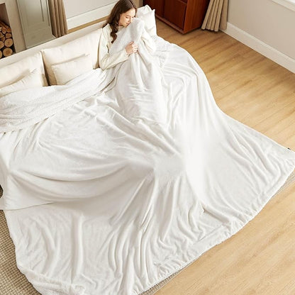Bedsure GentleSoft Sherpa Fleece Oversized Cal King Blankets for Bed - Thick and Warm Throw for Women and Men, Soft Fuzzy Plush Large Blanket for Winter, White, 112x98 Inches