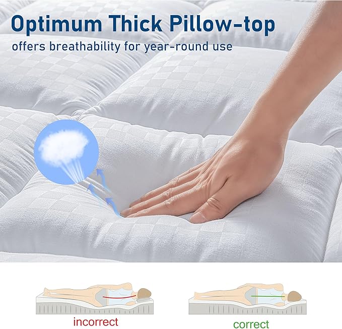 Twin Mattress Topper Extra Thick Pillowtop Cooling Plush Mattress Pad Cover Protector with 8-21 Inch Deep Pocket 3D Snow Down Alternative Fill White