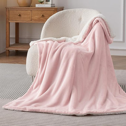 Bedsure GentleSoft Sherpa Fleece Throw Blanket for Couch - Thick and Warm Throw for Girls and Women, Soft Fuzzy Plush Blanket for Winter, Pink, 50x60 Inches