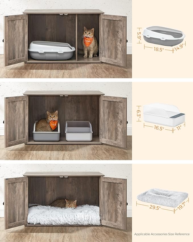 Feandrea Cat Litter Box Enclosure, Litter Box Furniture Hidden with Removable Divider, Indoor Cat House, End Table, 31.5 x 20.9 x 19.7 Inches, Greige UPCL002G01-Mewly Pet