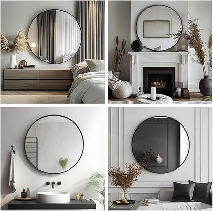 Small Round Mirror, 16 inch Round Mirror, Round Black Mirror, Metal Frame Circle Mirrors for Bathroom, Bedroom, Vanity, Wall Decor.
