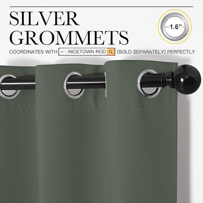 NICETOWN Blackout Draperies Curtains for Kids Room, Window Treatment Thermal Insulated Solid Grommet Blackout Drape Panels for Bedroom (Dark Mallard, Set of 2, 34 by 54 inches)