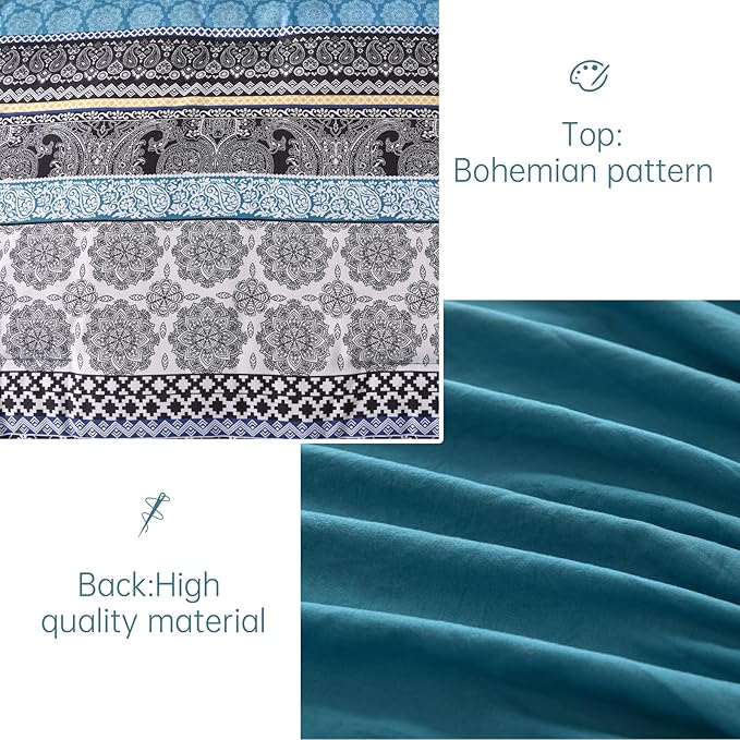 Cottolester Teal Comforter Set King Size,Boho Striped Bed in a Bag 8 Pieces,Paisley Soft Microfiber Bedding Comforter Set