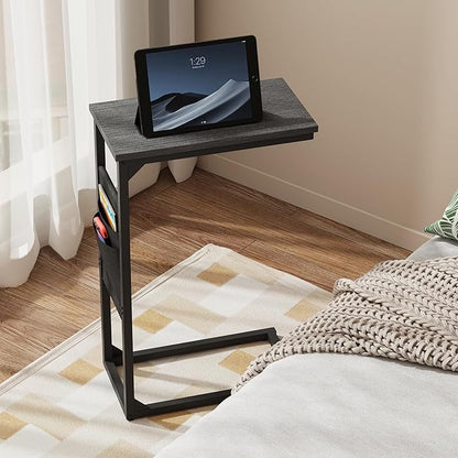 TUTOTAK C Shaped End Table, Side Table for Couch, Sofa Table with Storage Bag, TV Tray for Living Room, Bedroom, Black TB01BK0822