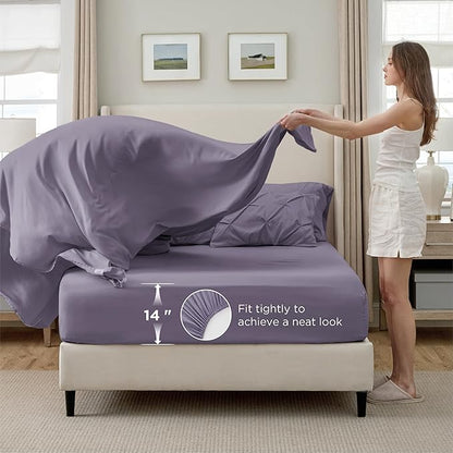 Bedsure Full Comforter Set Grayish Purple - Bed in a Bag Full Size Bedding Set 7 Pieces, GentleSoft™ Pintuck Bed Set Gift for Family, Pinch Pleat All Season Comforter with Sheets, Pillowcases & Shams
