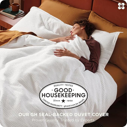 Bedsure Cotton Duvet Cover Twin - 100% Cotton Waffle Weave Coconut White Duvet Cover Twin Size, GentleSoft™ and Breathable Bedding Set for Gifts, 2 Pieces, 68"x90"