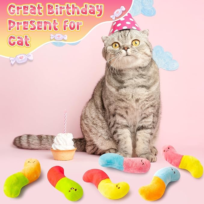 L1rabe Worm Candy Catnip Stuffed Toys - 6P Colorful Worm Organic Cat Toys Funny Indoor Chew Bite Kick Tools, Interactive Pet Supplies Cat Lovers Kittens Birthday Presents Pet Christmas New Year Gifts-Mewly Pet