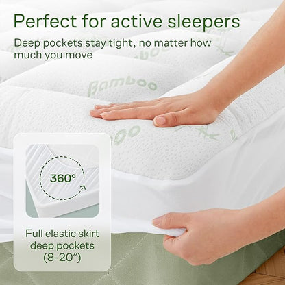 Ultra Soft California King Size Mattress Topper - Viscose Made from Bamboo Pillow Top Mattress Pad for Back Pain Relief - Naturally Cooling for Hot Sleepers, Green