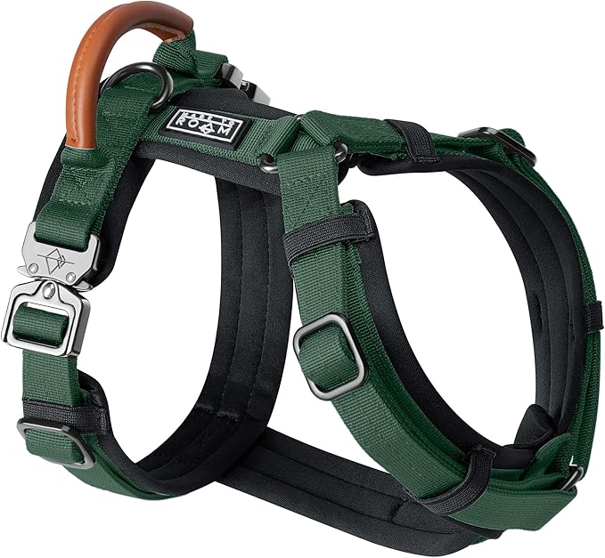MADE TO ROAM Premium Explorer Harness - Y-Shaped Dog Harness with Adjustable Durable Nylon, Soft Padding, Metal Buckles and Leather Handle for Small, Medium, Large Dogs (Maine Marina, Size 3)-Mewly Pet