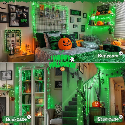 JMEXSUSS 2 Pack Green Fairy Lights Battery Operated, Total 200 LED 66ft Twinkle String Lights with Remote, 8 Modes Christmas Lights for Tree Wreath Fireplace Indoor Outdoor Halloween Xmas Decor