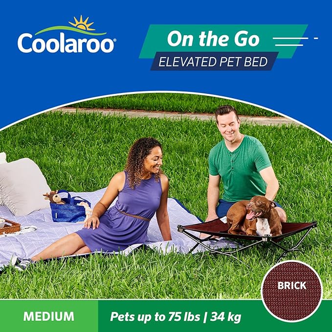 Coolaroo On-The-Go Elevated Dog Bed - Foldable Pop-Up Travel Dog Bed with Breathable, Moisture-Resistant Fabric, Carry Bag Included, Lightweight & Portable, Brick, Medium-Mewly Pet