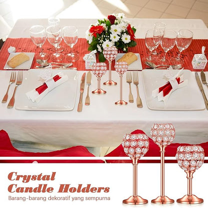 Qunclay 18 Pieces Crystal Candle Holders Bulk Candle Stick Holder Centerpieces for Table Wedding Centerpieces Crystal Decorative Tealight Dining Table Decor for Party(Rose Gold)