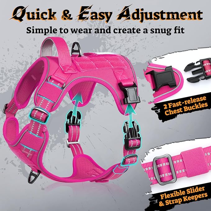 rabbitgoo Dog Harness Small Sized No Pull, Tactical Service Pet Vest with Molle and Control Handle, Adjustable and Reflective Military Harness for Easy Walking and Training, Rose Red, S-Mewly Pet