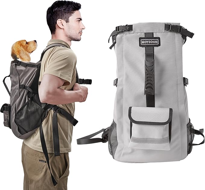 Dog Backpack for Small & Medium Dogs - Adjustable Pet Carrier for Travel & Hiking, Hands-Free Puppy Backpack with Storage Pockets, Breathable Mesh, Reflective Strips & Non-Slip Handle-Mewly Pet