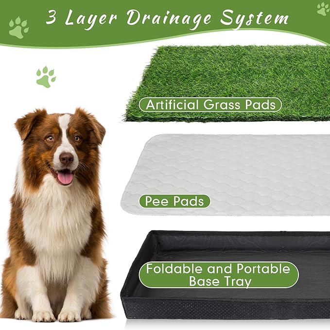 35'' x 22.6'' Dog Grass Pad Large Patch Potty with 2 Artificial Dog Grass Washable Puppy Pee Pad Foldable Dog Litter Box Indoor Outdoor Dog Potty Portable Pet Loo for Travel Balcony-Mewly Pet