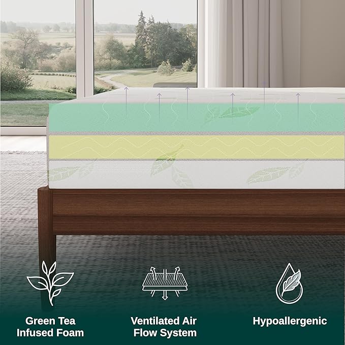 NapQueen Twin Size, 8 Inch Anula Green Tea Infused Memory Foam Mattress, Bed in a Box, CertiPUR-US Certified Mattress