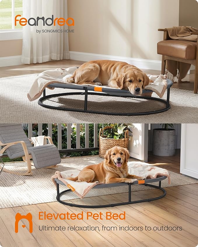 Feandrea Pet Bed, Cat Hammock, Elevated Cat Bed for Multiple Cats, with Removable Washable Mesh, for Pets up to 120 lb, Oval, Gray UPCB005G01-Mewly Pet