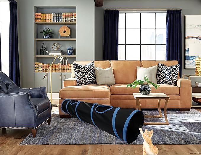 iCAGY Cat Tunnel for Indoor Cats Interactive, Rabbit Tunnel Toys, Pet Toys Play Tunnels for Cats Kittens Rabbits Puppies Crinkle Pop Up Black 45"-Mewly Pet