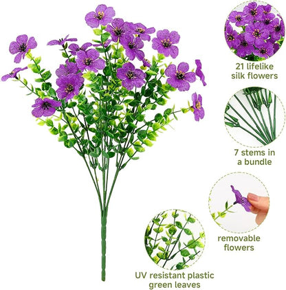 SHareconn 24 Bundles Artificial Flowers for Outdoors Decoration, Faux Plants Fake Silk Colorful Daisy Eucalyptus Lavender, UV Resistant for Outside Home Porch Patio Indoor Spring Decor, Mix 5 Colors