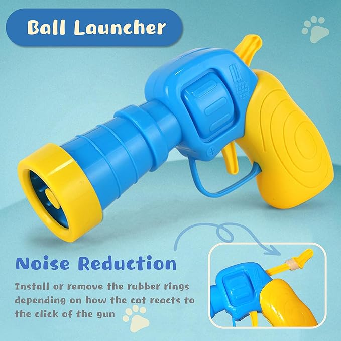 Low Noise Interactive Cat Ball Launcher Gun, 2 Noise-Reduced Launchers (New Upgraded), 100 Pcs Colorful Silent Plush Pom Pom Balls (1.2 inches), with 4 Pcs Cat Spring Toy-Mewly Pet