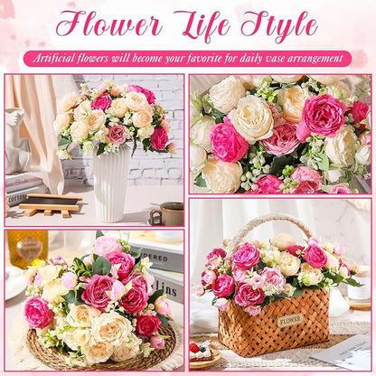 Geosar 8 Bundles Artificial Peonies Flowers Fake Silk Peony Bouquet Faux Peonies Flowers Bulk for Decoration Vase Floral Arrangements Wedding Party Table (Bright Color)