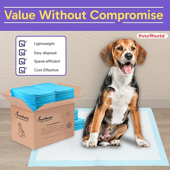 PETSWORLD Puppy Pads, 23x36 Inch, 1800 Count - Puppy Pee Pads for Dogs, Tear Resistant, Economy Value, Super-Absorbent Polymer Gel Core, Perfect for Puppies, Smaller Dogs-Mewly Pet