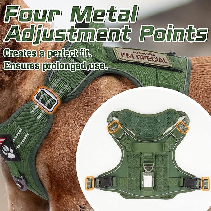 rabbitgoo Tactical Dog Harness for Large Dogs, No Pull Military Service Vest with Handle & Molle, Easy Control for Training Walking, Adjustable Reflective Straps, Green, L-Mewly Pet