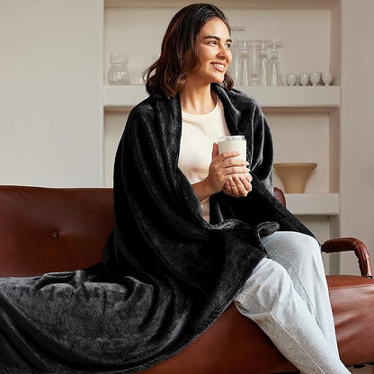 Exclusivo Mezcla Fleece Throw Blanket for Couch, Sofa, 300GSM Super Soft and Warm Blankets, Black Throw All Season Use, Cozy, Plush, Lightweight, 50x60 Inches
