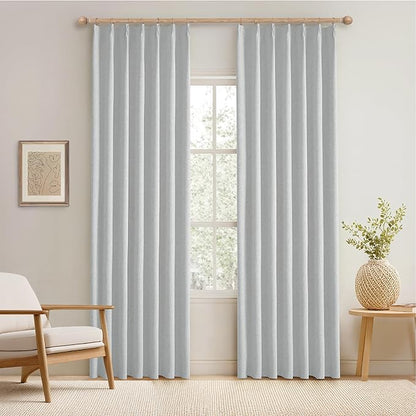 KangBang Extra Wide Pinch Pleated Blackout Curtains 84 Inch Length 2 Panels Set, Thermal Insulated Linen Curtains for Sliding Door Living Room, Farmhouse Pleat Draperies with Hooks,60x84, Light Grey