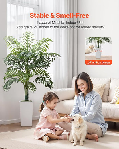 VEVOR Artificial Areca Palm Tree 5 ft, Fake Palm Tropical Plants with White Tall Planter, Faux Floor Silk Plant in Pot, Large Trees for Home Office Living Room Decor House Warming, Indoor Outdoor